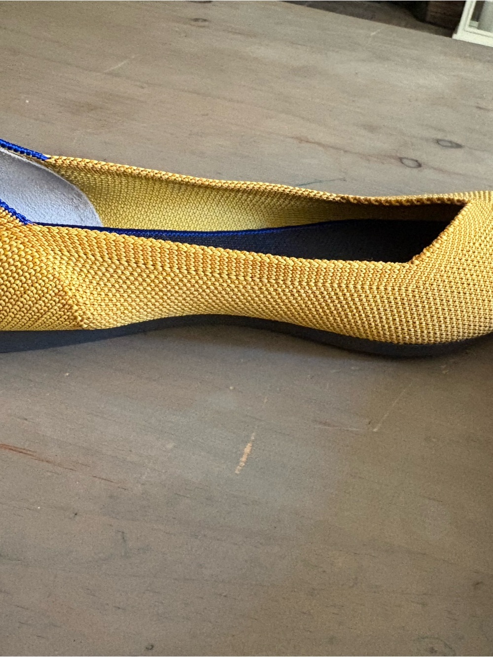 Rothy's Yellow Pointed Toe Knit Flats with Blue Trim - Picture 4 of 7